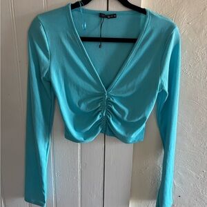 Zara Turquoise Long Sleeve Crop Top